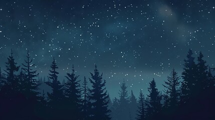 Fototapeta premium Forest with pine trees at night with a starry sky