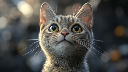 Cute Kitten Looking Up with Big Eyes
