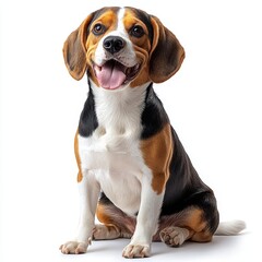 Happy Beagle Dog Sitting on White Background