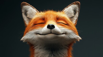 Fototapeta premium Cute Red Fox Smiling with Eyes Closed Portrait
