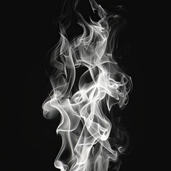 Obraz premium White fire flames isolated on black background, white smoke
