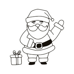 hand drawing line black color santa claus character cartoon