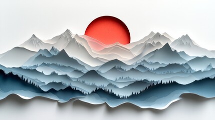 Paper Cut Art Mountains Sunset Landscape