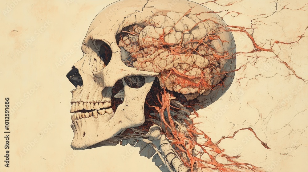 Poster an intricate anatomical illustration highlights the layered complexity of the human skeletal system,