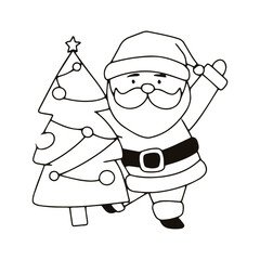 hand drawing line black color santa claus character cartoon