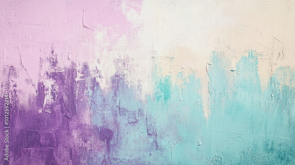 Poster a subtle and light colorful texture paint background with hues of soft violet, cream, and light teal