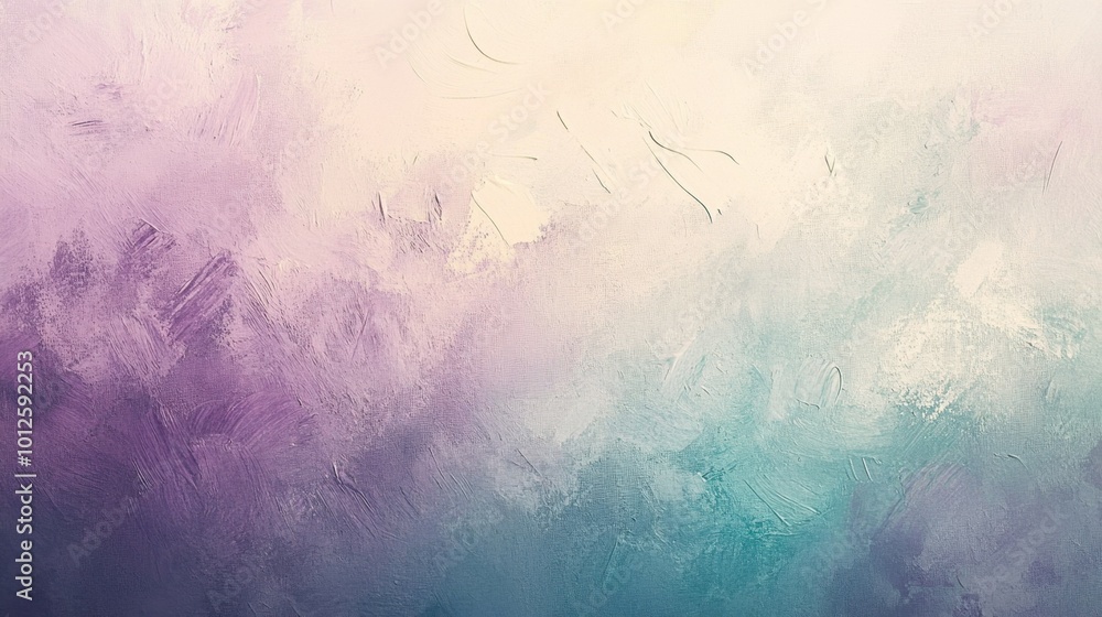 Poster a subtle and light colorful texture paint background with hues of soft violet, cream, and light teal