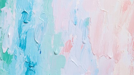 A textured paint background in light, bright colors with streaks of sky blue, light pink, and mint green, creating a cheerful vibe.