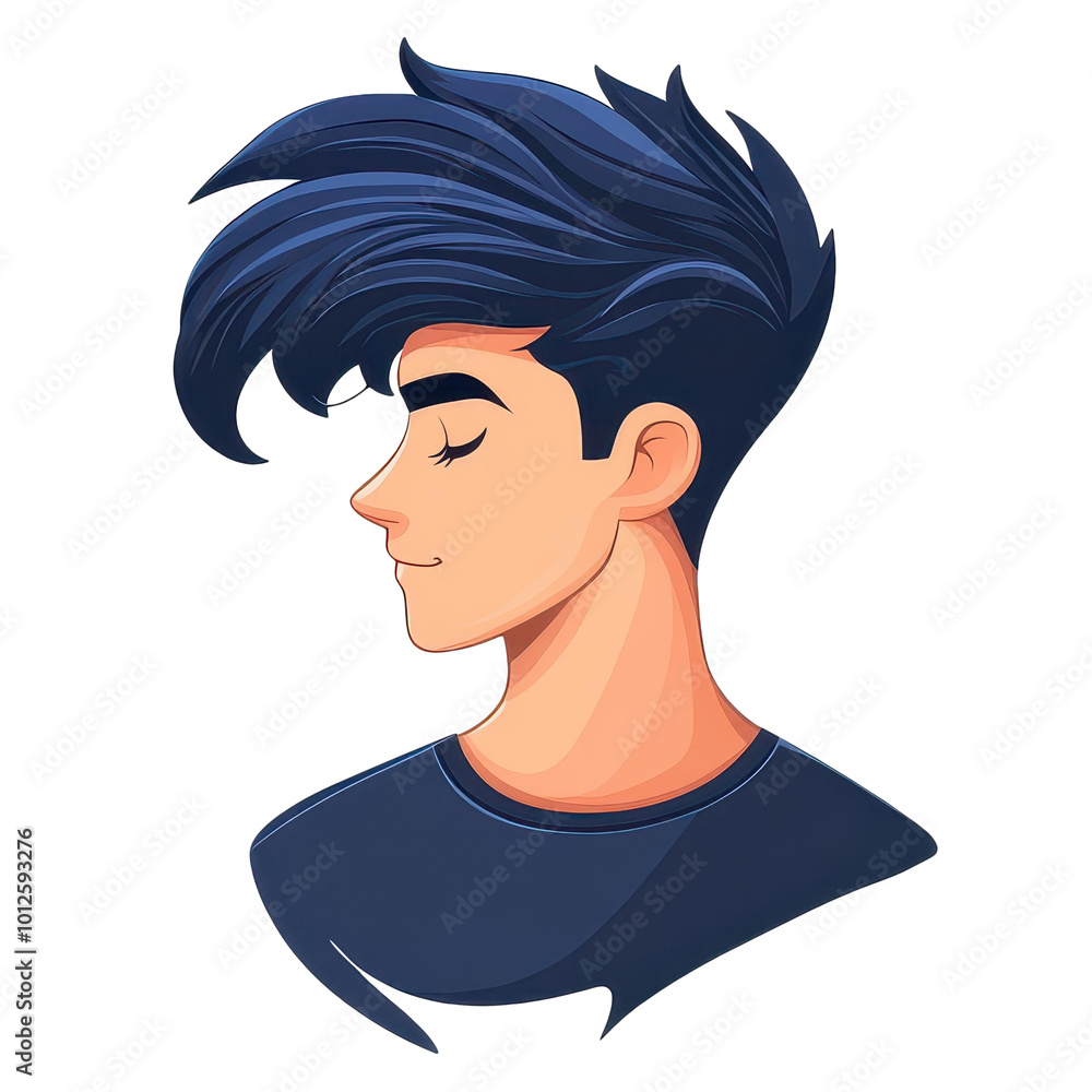 Poster a stylish mans doodle avatar showcases a unique hairdo with a minimalist face, crafted in vibrant ca