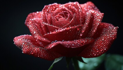 Elegantly Arranged Single Red Rose with Dewdrops on Transparent Background