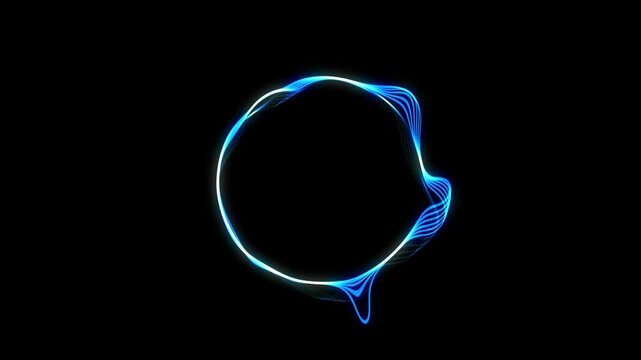 Circle sound waveform, futuristic audio spectrum isolated on black. Seamless loop animation of moving sound wave 4k video