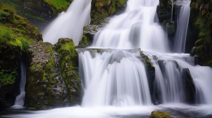 Fototapeta premium Cascading Waterfall in Lush Green Surroundings