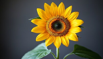 Obraz premium Radiant Sunflower Blossoming Against Subtle Grey Backdrop - Vibrant Flower Close-Up