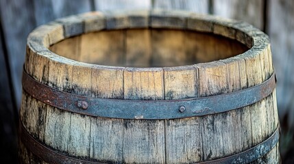 Fototapeta premium A captivating texture shot of a wooden barrel, showcasing its natural beauty and timeless appeal, perfect for rustic decor inspiration.