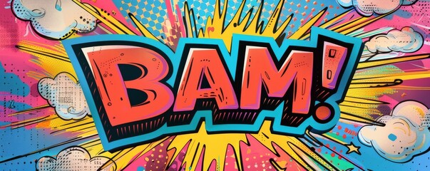 Energetic pop art background with "BAM!" inside. Comic book style, Explosion theme, Bright vector