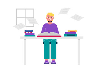 Students stressed with their assignments. Campus illustrations. Flat vector illustration.