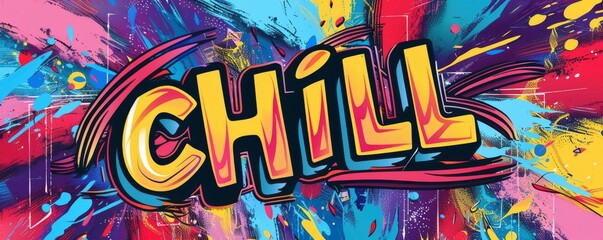 Fun pop art background with "CHILL" text. Bold graphics, Energetic patterns, Bright vector
