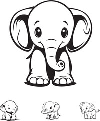 Obraz premium Adorable Baby Elephant Illustration in Minimalist Black and White