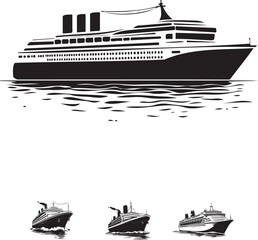 Obraz premium Minimalist Cruise Ship Illustration in Black and White