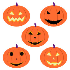 set of halloween pumpkins with different faces
