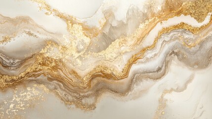 Obraz premium Fluid art with soft beige and gold tones, creating a serene and natural composition with a touch of luxury.