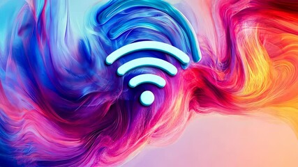 Colorful swirling abstract background with wifi symbol, digital connectivity concept - Powered by Adobe