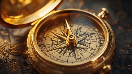 Golden Compass Pointing Towards True North