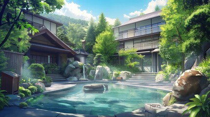 Naklejka premium beautiful anime background of landscape can use for wallpaper