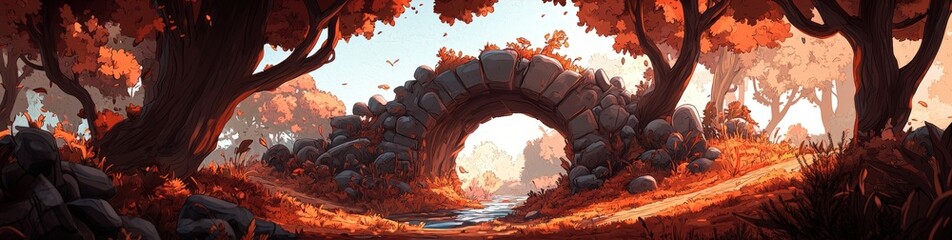 Picturesque Stone Archway in Autumn Forest Setting