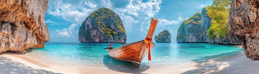 Tranquil Beach Scene with a Charming Boat
