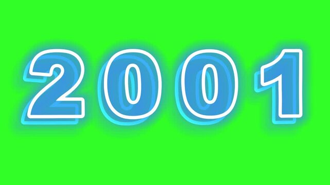 Animated blue number 2001 moving on a green background 4k resolution