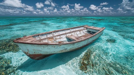 Naklejka premium Weathered Boat in Clear Tropical Waters