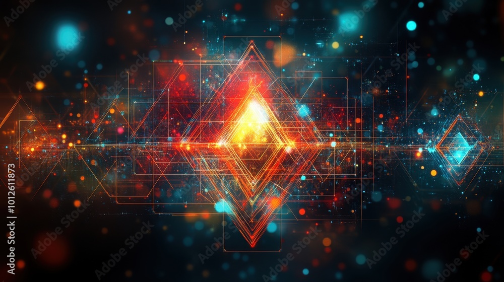 Wall mural generative ai abstract illustration of geometric shapes and structures in colorful neon colors and l