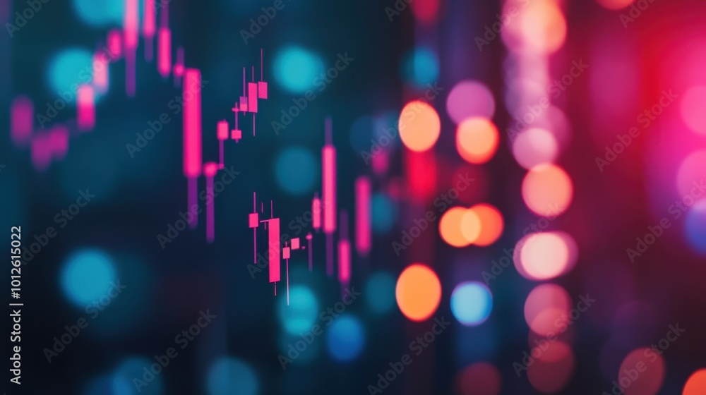 Poster A detailed financial stock market graph set against a technology abstract background, emphasizing the dynamics of trading. The sharp lines and vibrant colors create an engaging visual experience.