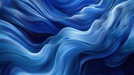 Obraz premium Elegant abstract blue wave art with continuous, smooth curves. The various shades of blue create a sophisticated and calming visual effect