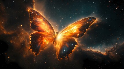 Naklejka premium colorful butterfly-shaped nebula in the deep black of space background with generative