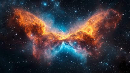 Fototapeta premium colorful butterfly-shaped nebula in the deep black of space background with generative