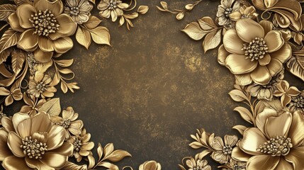 Elegant golden floral border with detailed Asian jewelry patterns. The ornate flower designs and shimmering gold create a sophisticated and luxurious backdrop