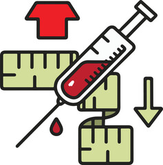 This image highlights diabetes management, featuring a syringe with a drop of blood and measuring tape. 