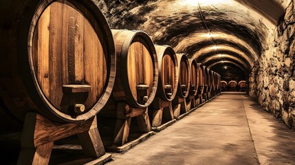 Historical Winemaking Journey: Oak Barrels Aging in Subterranean Cellar