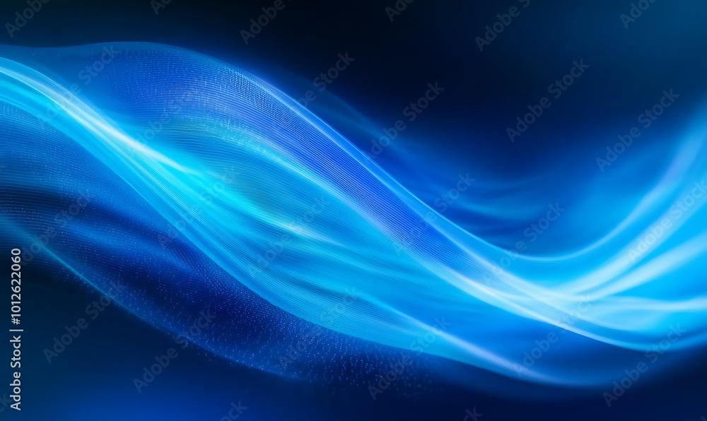 Aufkleber the image features a dynamic flow of abstract blue waves with glowing light effects, creating a sens