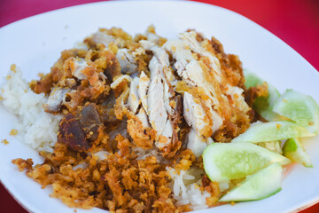 Hainanese Chicken Rice with Fried Chicken or Steamed Chicken Rice with Fried Chicken