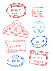 set of various passport visa stamps