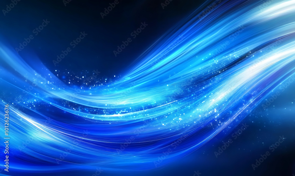 Aufkleber the image features a dynamic flow of abstract blue waves with glowing light effects, creating a sens