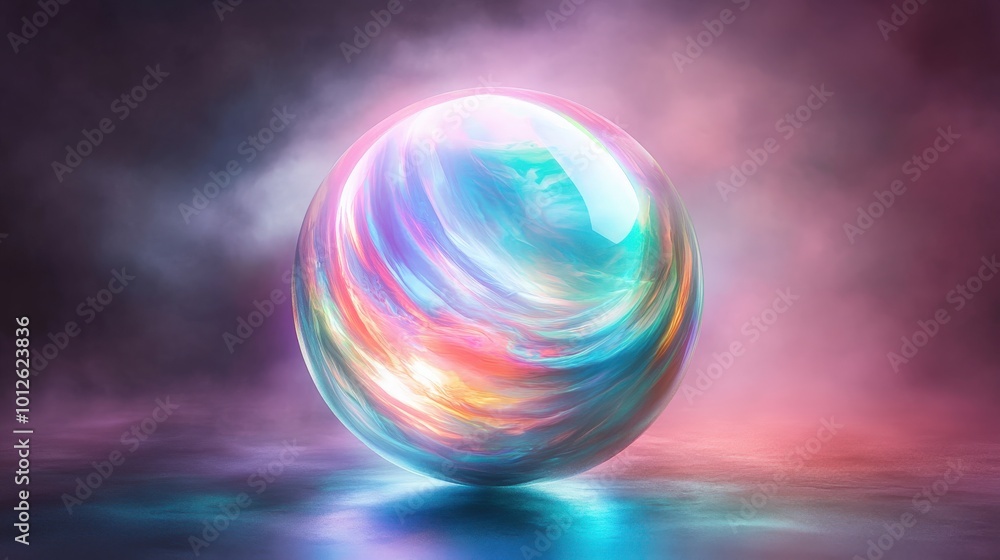 Aufkleber ethereal glowing orb with a spectrum of iridescent colors, casting a gentle and mystical light. perf