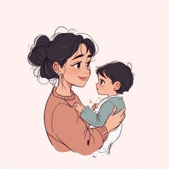 A mother lovingly holds her baby, their eyes locked in a tender gaze.