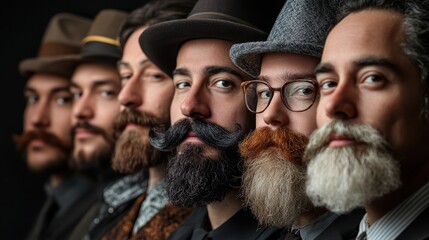 Fototapeta premium Movember mustaches creatively highlight men's health awareness through diverse styles and expressions in a striking photo.
