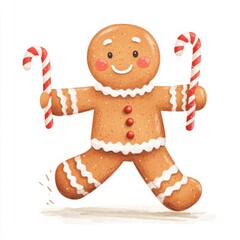 Cheerful Gingerbread Man with Candy Canes