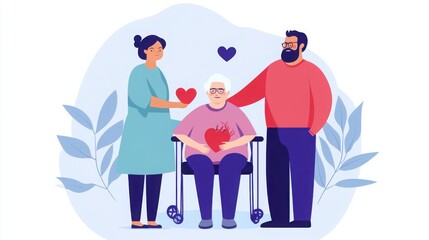 Caring Family Supporting Elderly Patient with Heart