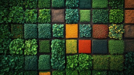 Aerial view of a patchwork quilt of farmland, shot from above, showcasing the beauty of rural life and agriculture 